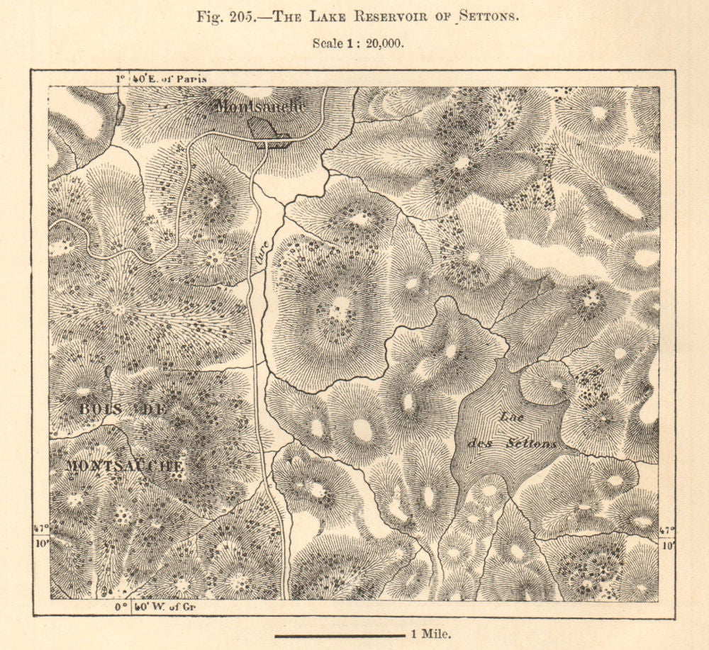 Lac des Settons. Montsauche-les-Settons. Nièvre. Sketch map 1885 old